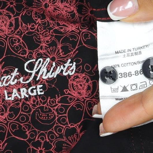 Next Men's Black L Long Sleeve Button-Up Shirt Red Stitching Pockets