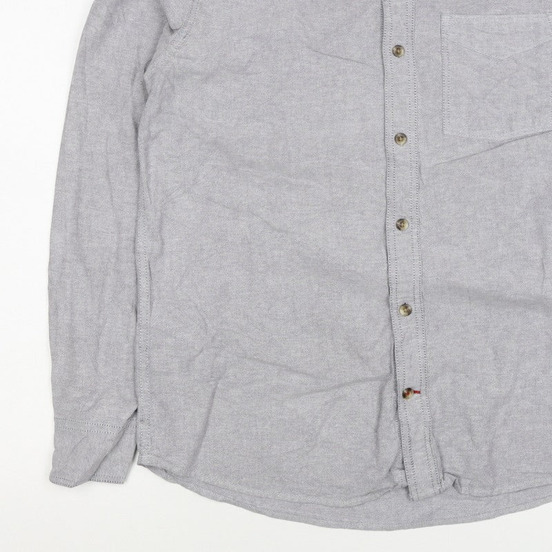 FatFace Men's Grey M Classic Fit Linen Cotton Chambray Button-Up Shirt