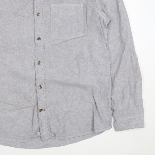 FatFace Men's Grey M Classic Fit Linen Cotton Chambray Button-Up Shirt
