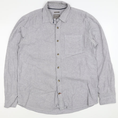 FatFace Men's Grey M Classic Fit Linen Cotton Chambray Button-Up Shirt