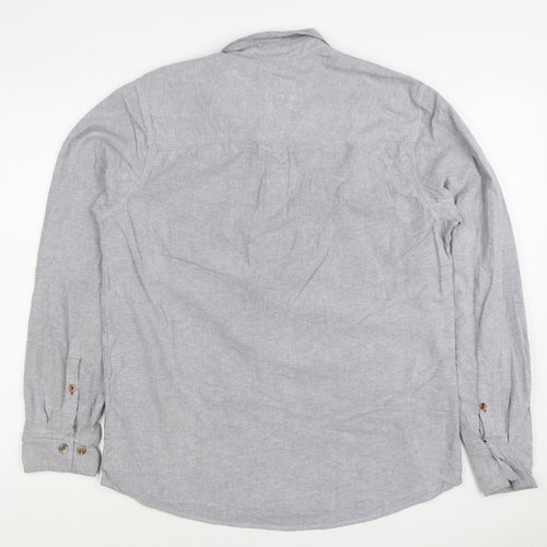 FatFace Men's Grey M Classic Fit Linen Cotton Chambray Button-Up Shirt