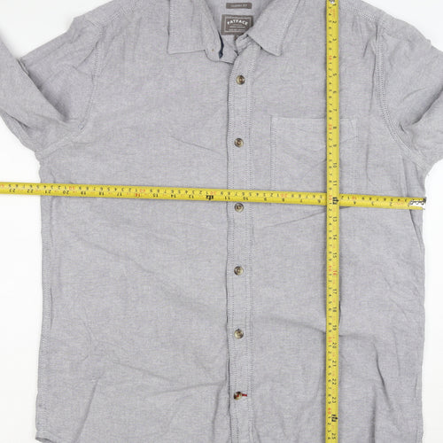 FatFace Men's Grey M Classic Fit Linen Cotton Chambray Button-Up Shirt