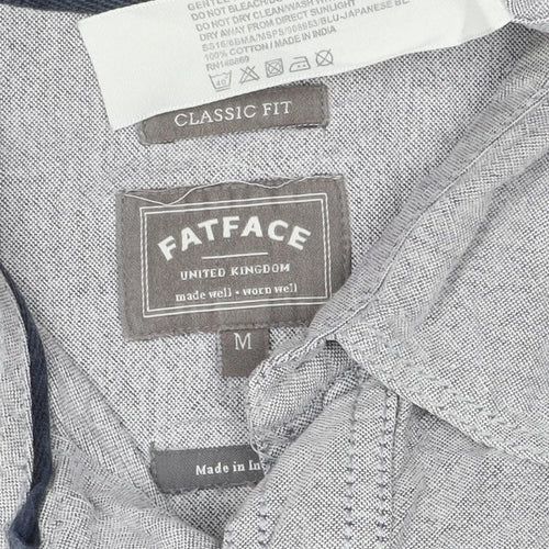 FatFace Men's Grey M Classic Fit Linen Cotton Chambray Button-Up Shirt