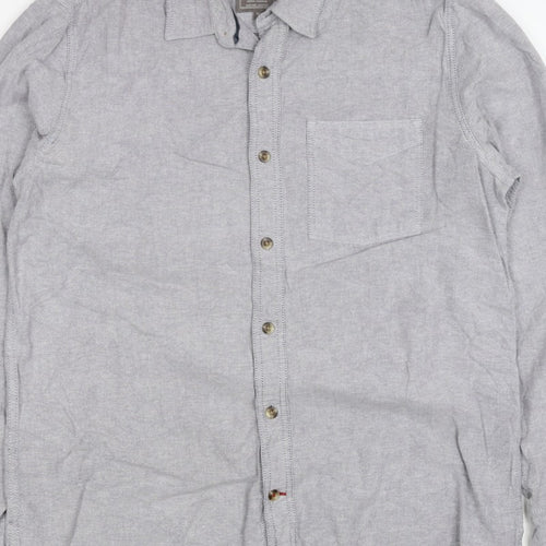 FatFace Men's Grey M Classic Fit Linen Cotton Chambray Button-Up Shirt