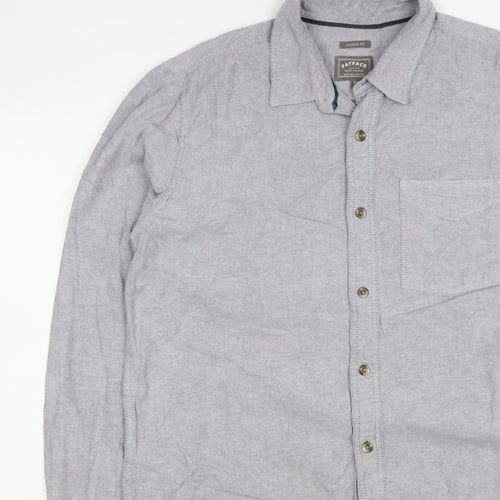 FatFace Men's Grey M Classic Fit Linen Cotton Chambray Button-Up Shirt