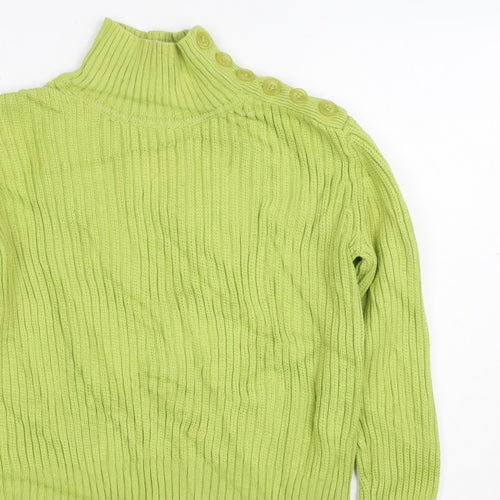 Lala Women’s Green XS Rib Knit Mock Neck Button Shoulder Jumper