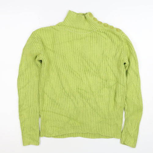 Lala Women’s Green XS Rib Knit Mock Neck Button Shoulder Jumper