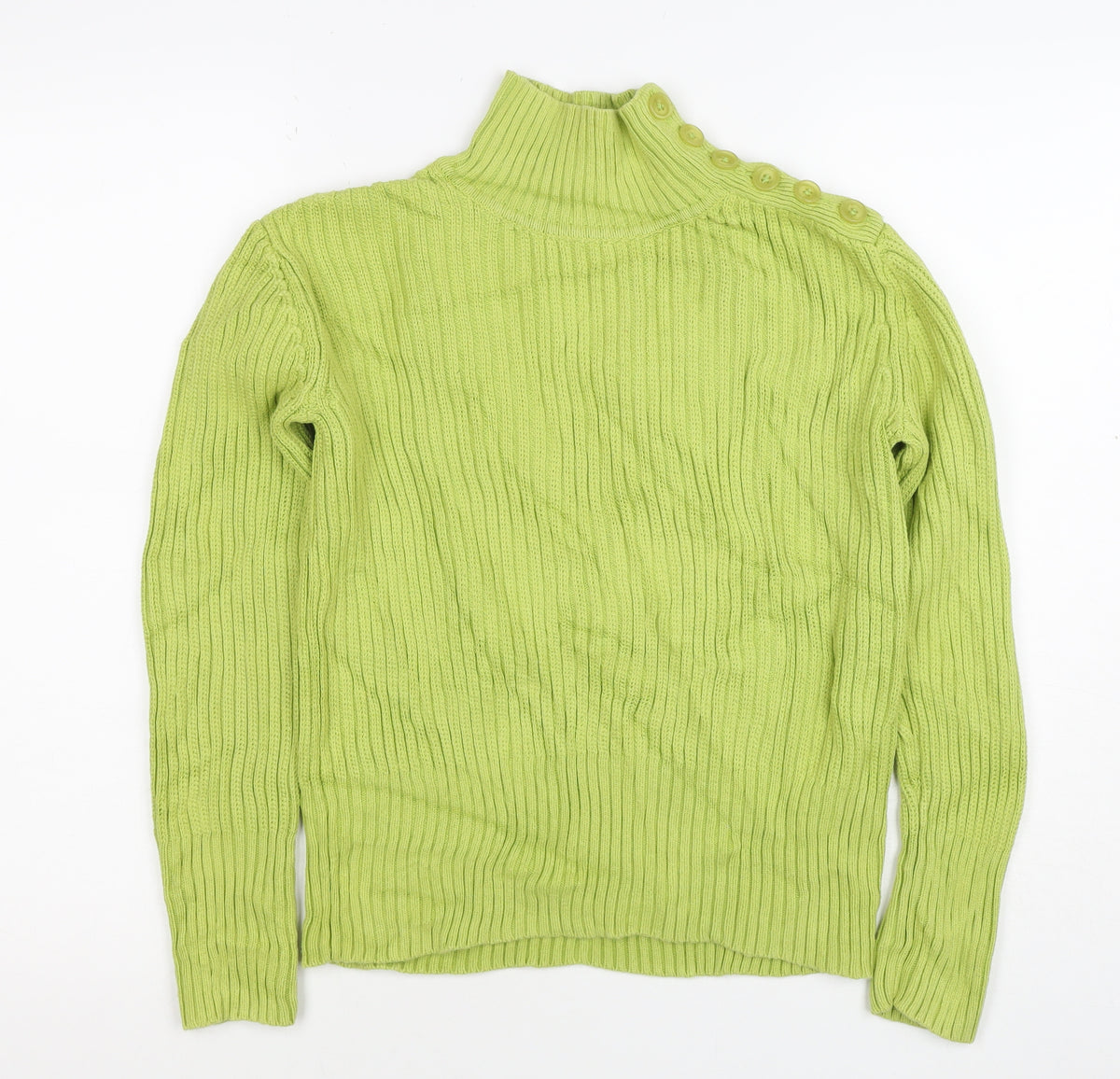 Lala Women’s Green XS Rib Knit Mock Neck Button Shoulder Jumper