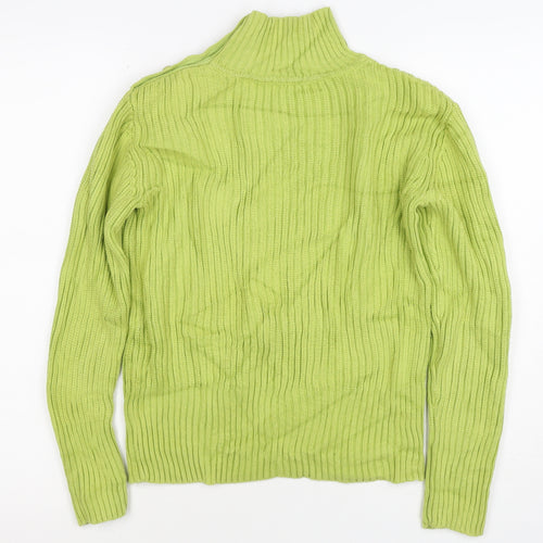 Lala Women’s Green XS Rib Knit Mock Neck Button Shoulder Jumper