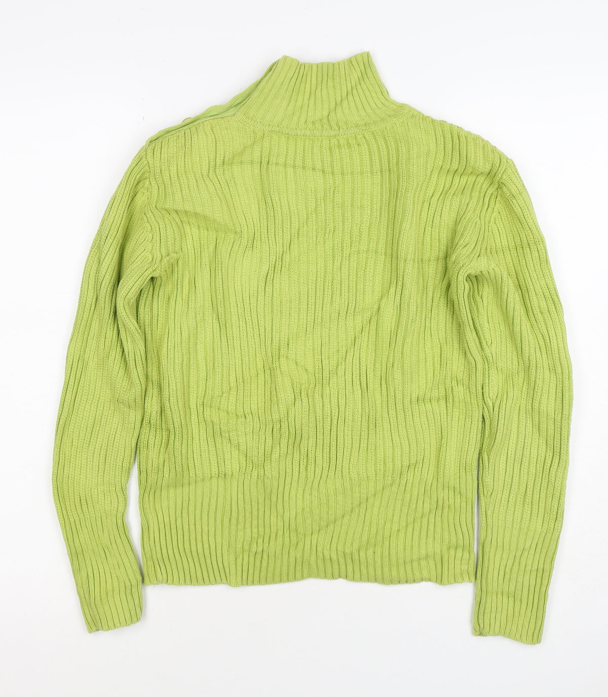 Lala Women’s Green XS Rib Knit Mock Neck Button Shoulder Jumper