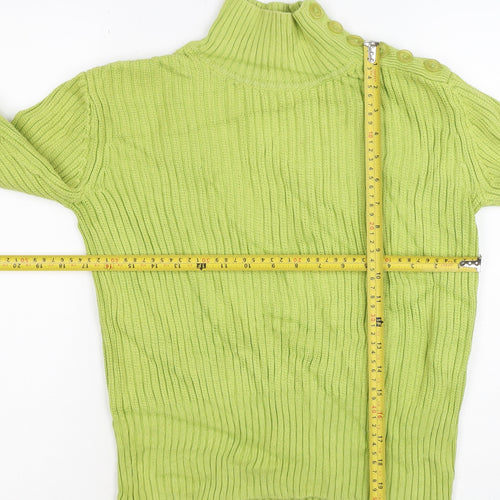 Lala Women’s Green XS Rib Knit Mock Neck Button Shoulder Jumper
