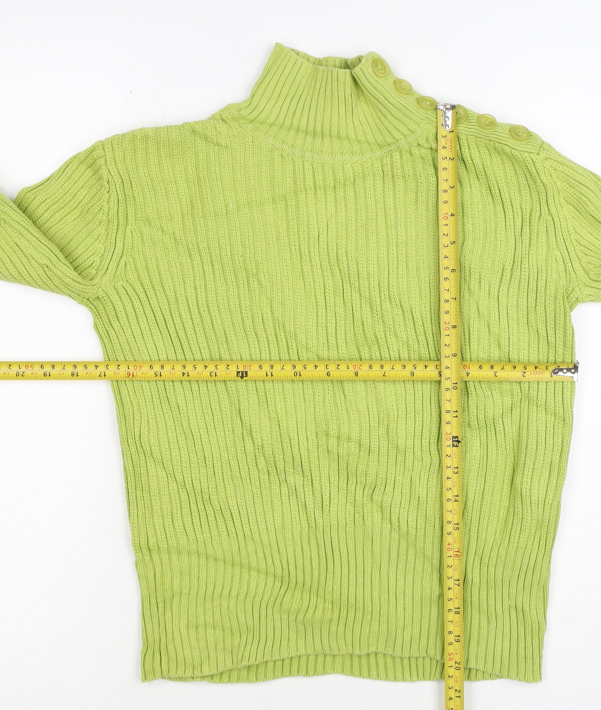 Lala Women’s Green XS Rib Knit Mock Neck Button Shoulder Jumper