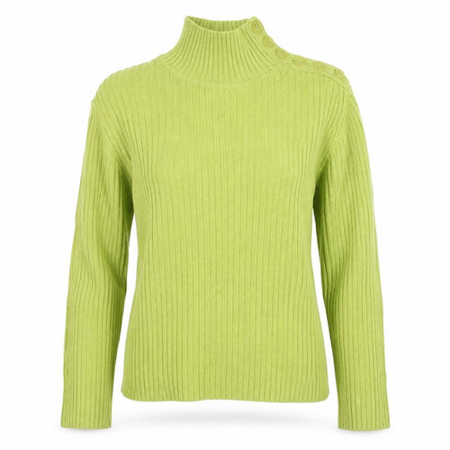 Lala Women’s Green XS Rib Knit Mock Neck Button Shoulder Jumper