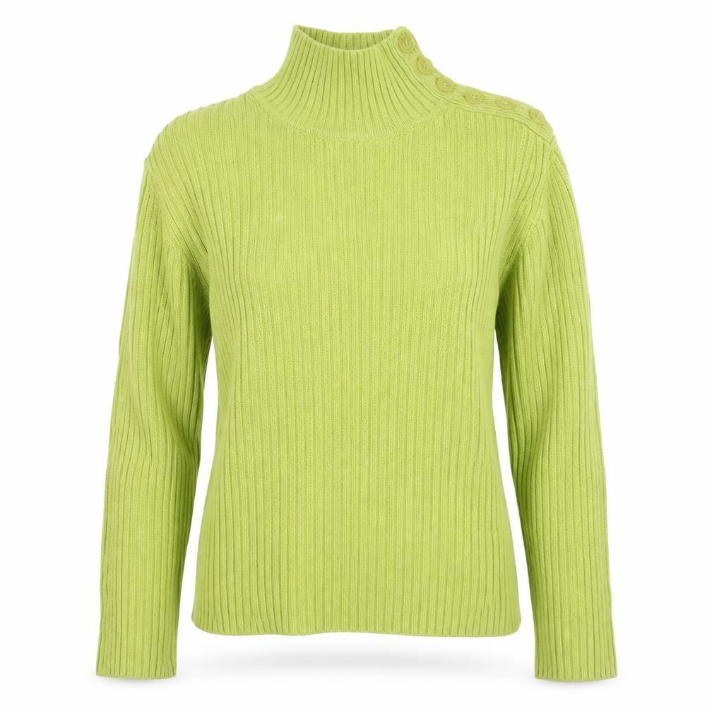Lala Women’s Green XS Rib Knit Mock Neck Button Shoulder Jumper