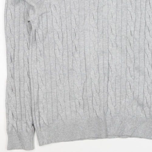 M&S Mens Grey L Cable Knit Half Zip High Neck Cotton Blend Jumper