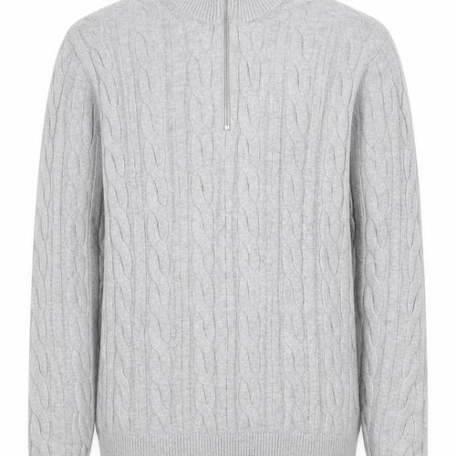 M&S Mens Grey L Cable Knit Half Zip High Neck Cotton Blend Jumper