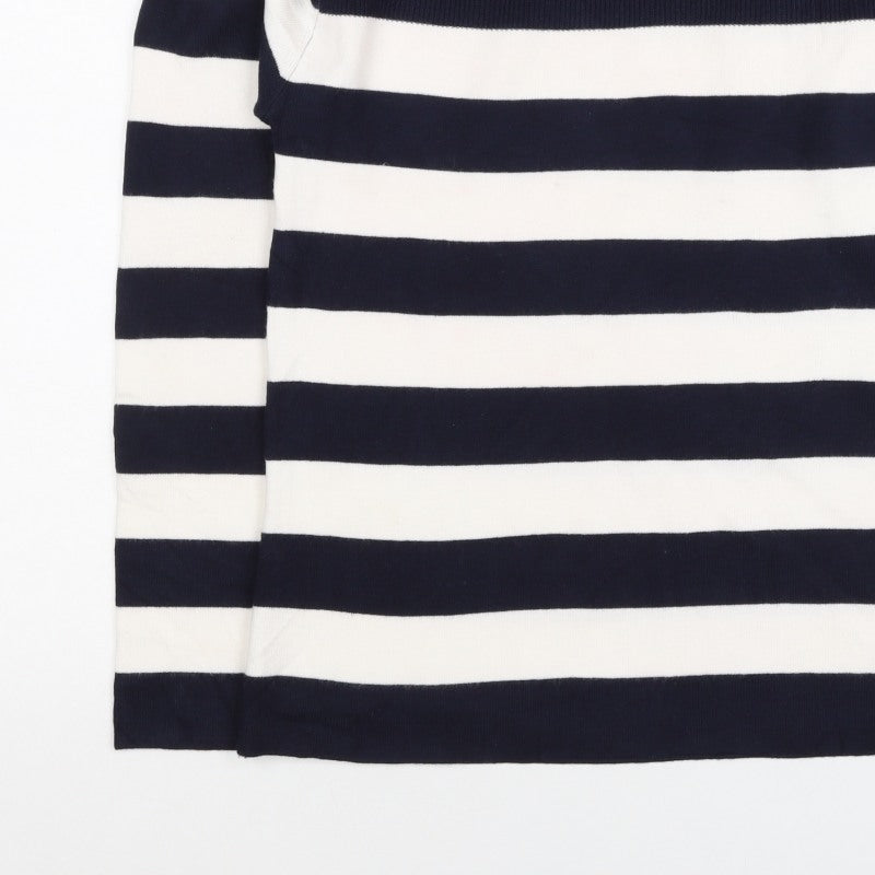 Additional view of M&S Women Navy Ivory Stripe Crew Neck Button Shoulder Jumper, size S