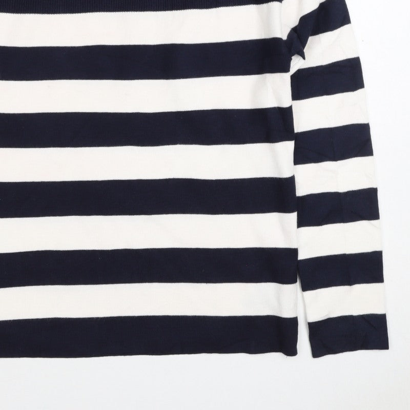 Additional view of M&S Women Navy Ivory Stripe Crew Neck Button Shoulder Jumper, size S
