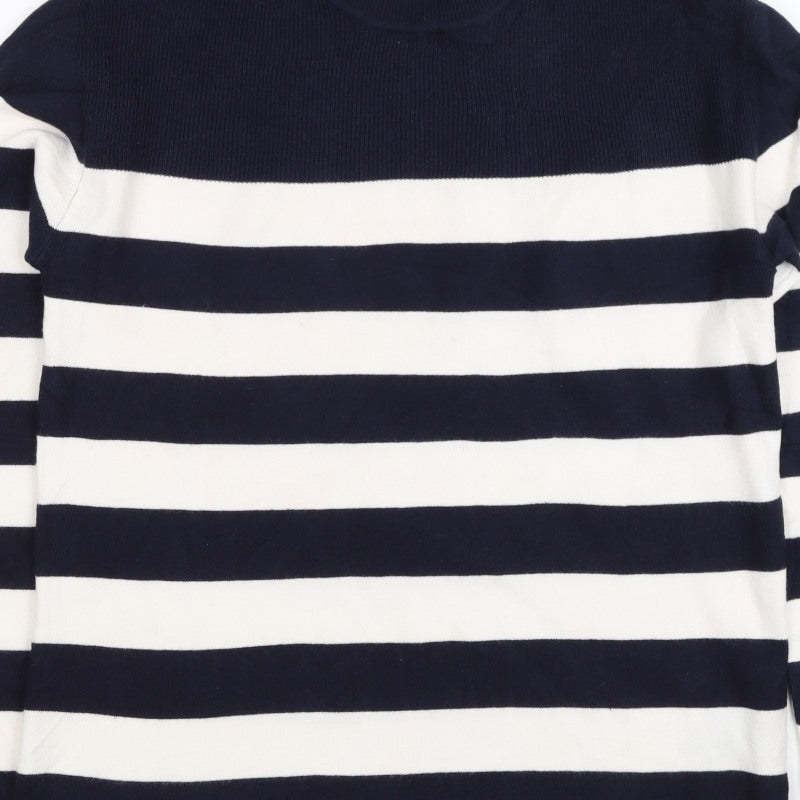 Additional view of M&S Women Navy Ivory Stripe Crew Neck Button Shoulder Jumper, size S