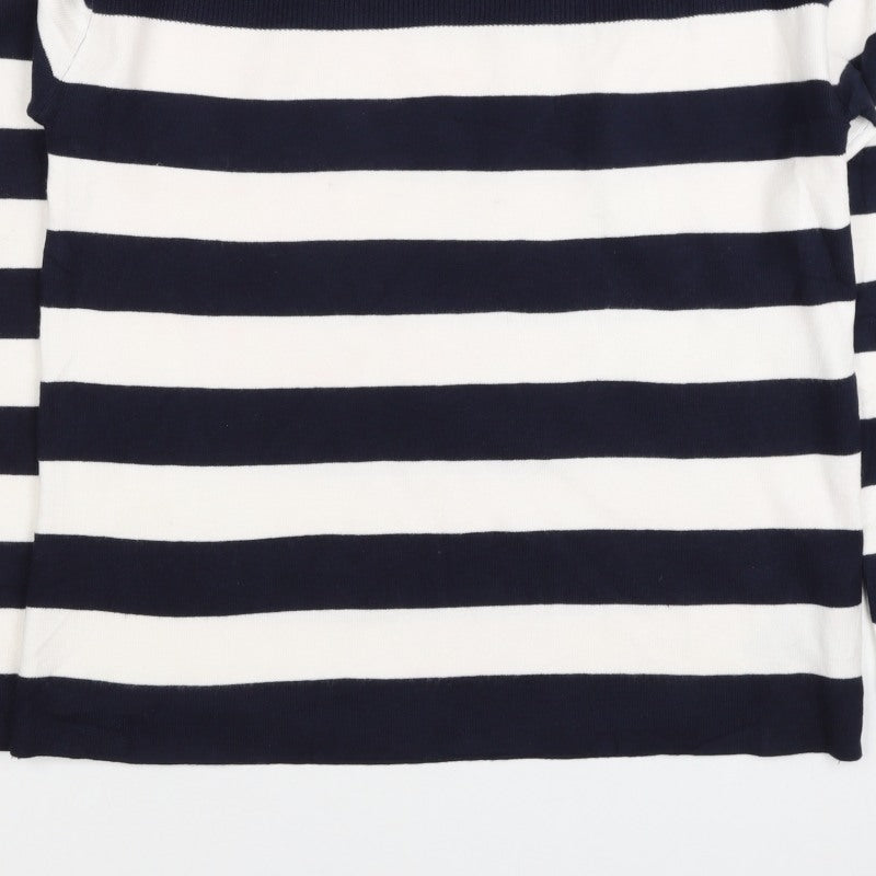 Additional view of M&S Women Navy Ivory Stripe Crew Neck Button Shoulder Jumper, size S