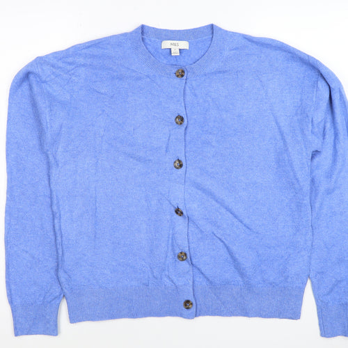 Marks & Spencer Women Blue M Button Knit Round Neck Cardigan