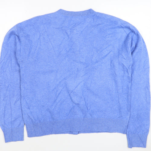 Marks & Spencer Women Blue M Button Knit Round Neck Cardigan