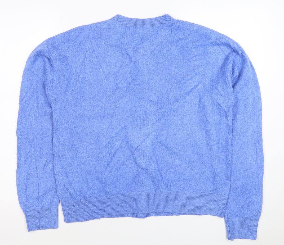 Marks & Spencer Women Blue M Button Knit Round Neck Cardigan