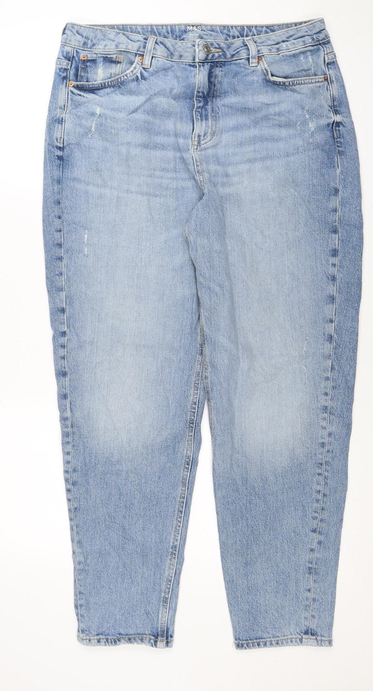 Back view of Marks & Spencer Women's Blue UK 14 Regular Mom High Rise Jeans