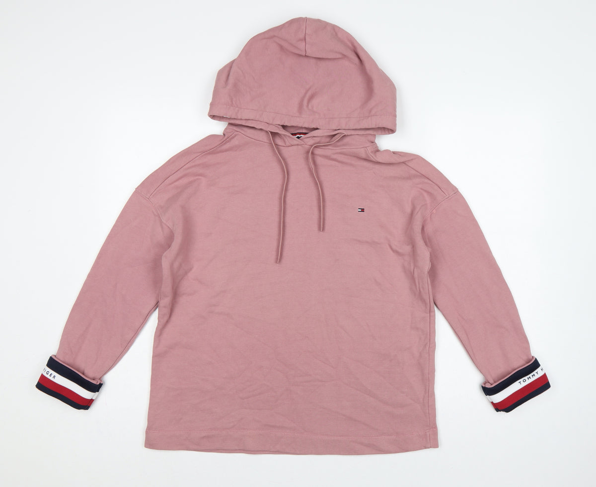 Tommy Hilfiger Women’s Pink S Pullover Hoodie Logo Drawstring