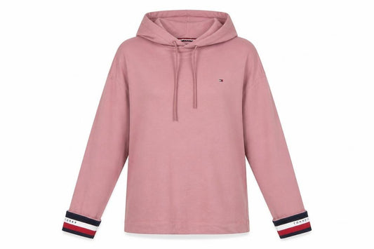 Front view of Tommy Hilfiger Women’s Pink S Pullover Hoodie Logo Drawstring