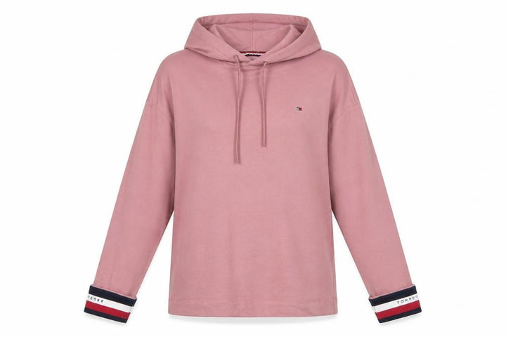 Front view of Tommy Hilfiger Women’s Pink S Pullover Hoodie Logo Drawstring