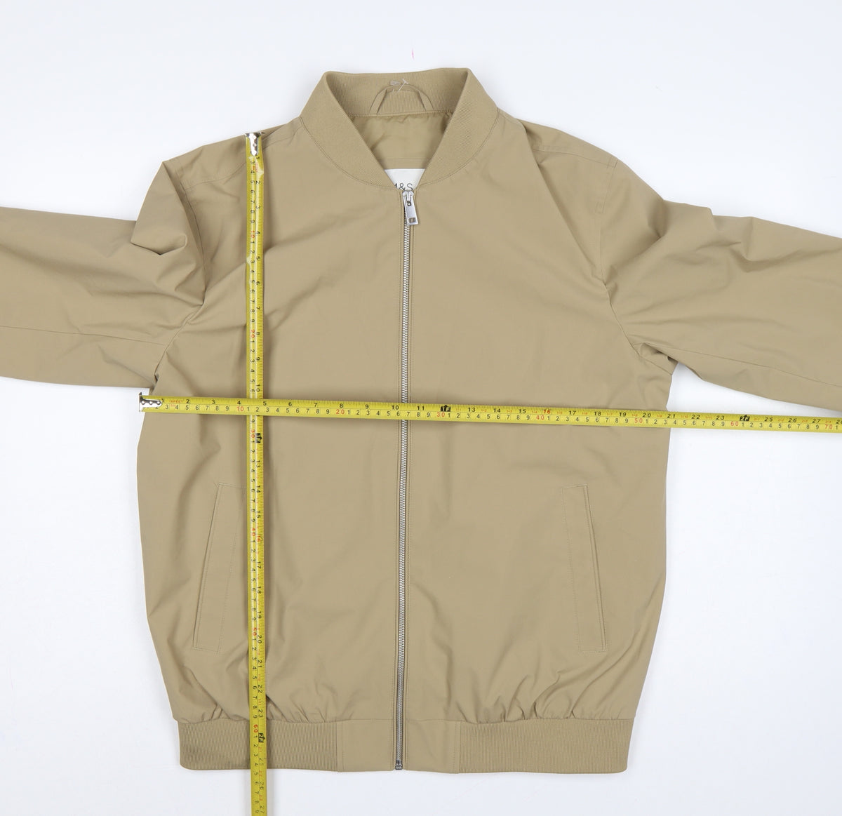 Marks and Spencer Men Beige Small Bomber Jacket Full Zip Lined