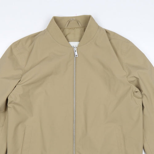 Marks and Spencer Men Beige Small Bomber Jacket Full Zip Lined