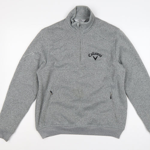 Callaway Men’s Grey S Pullover 1/4 Zip Fleece Golf Sweatshirt Logo