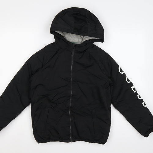 Guess Boys Black Logo Hooded Puffer Jacket Size 12 Years