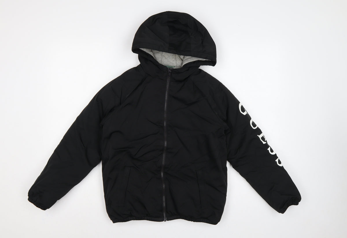 Guess Boys Black Logo Hooded Puffer Jacket Size 12 Years