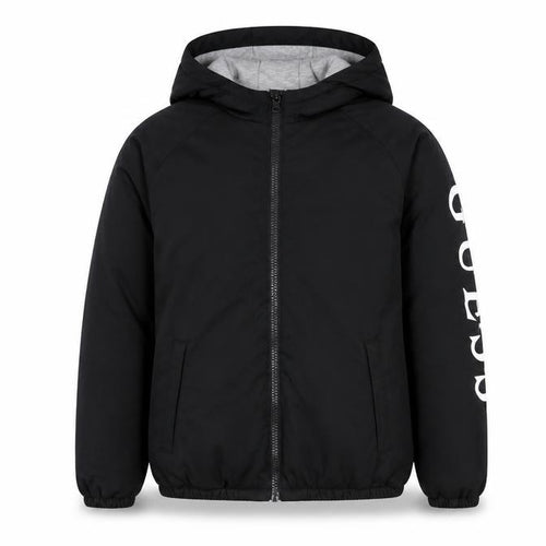 Guess Boys Black Logo Hooded Puffer Jacket Size 12 Years