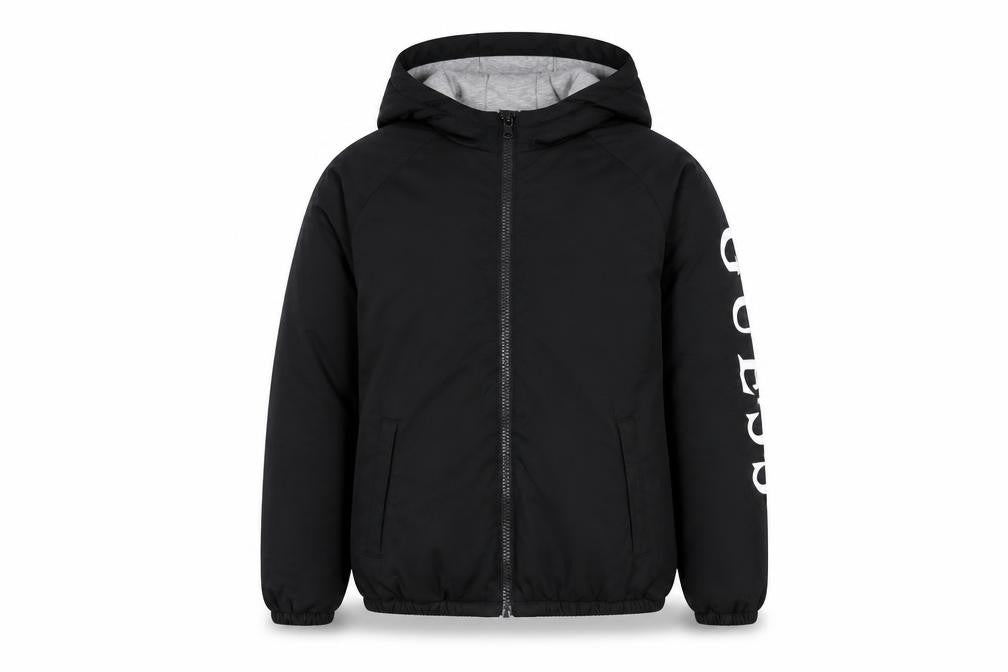 Guess Boys Black Logo Hooded Puffer Jacket Size 12 Years