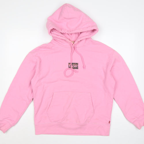 Levi's Women Pink S Pullover Hoodie Logo Cotton Hooded Kangaroo Pocket