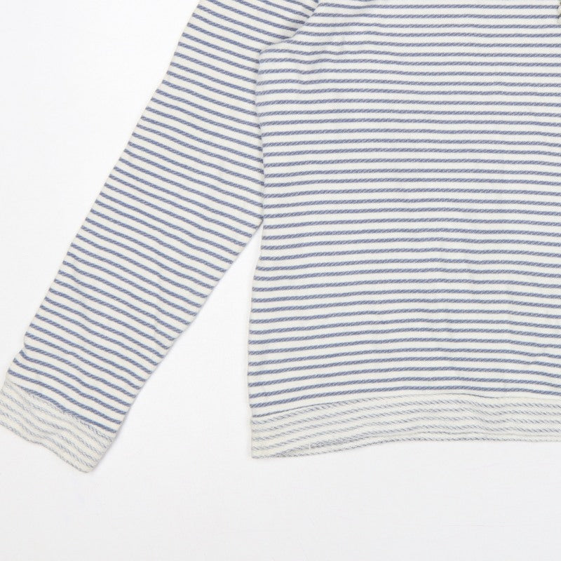 Soft Grey Women’s Blue White Stripe Beaded Bow Cotton Top UK 16