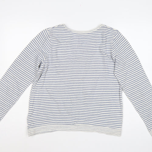 Soft Grey Women’s Blue White Stripe Beaded Bow Cotton Top UK 16
