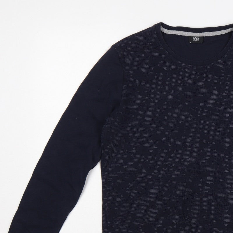 DeFacto Men’s Blue S Slim Fit Camo Crew Neck Pullover Sweatshirt