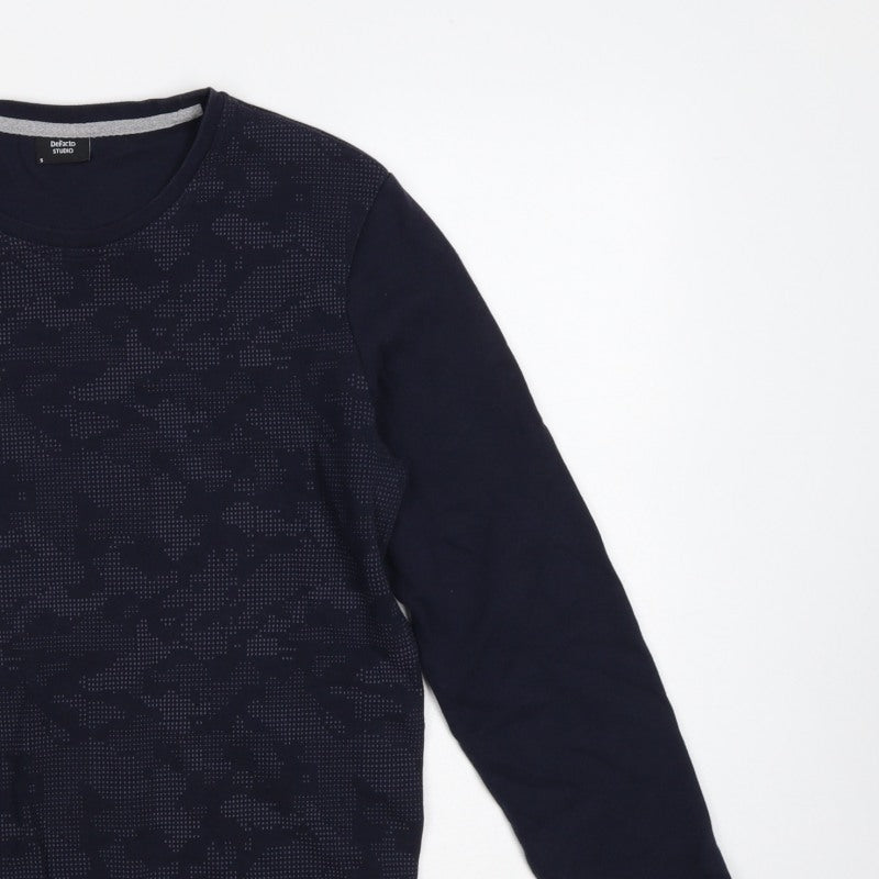 DeFacto Men’s Blue S Slim Fit Camo Crew Neck Pullover Sweatshirt