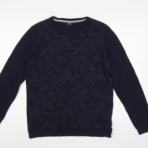DeFacto Men’s Blue S Slim Fit Camo Crew Neck Pullover Sweatshirt