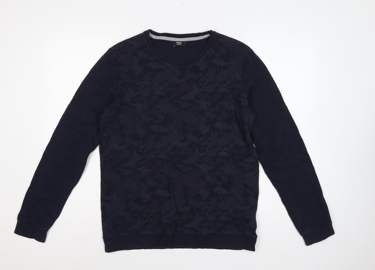 DeFacto Men’s Blue S Slim Fit Camo Crew Neck Pullover Sweatshirt