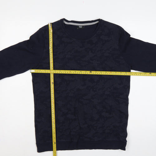 DeFacto Men’s Blue S Slim Fit Camo Crew Neck Pullover Sweatshirt