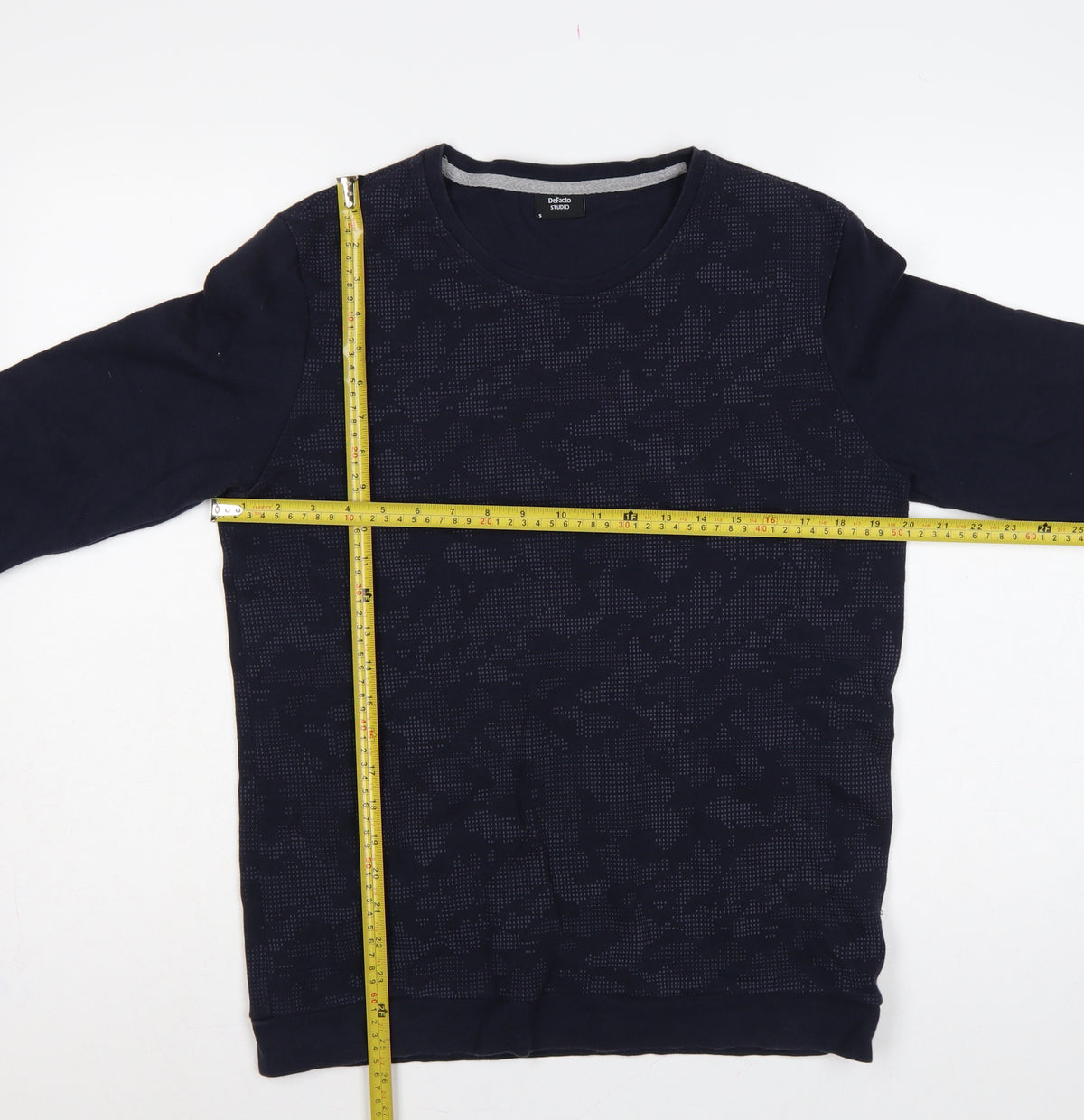 DeFacto Men’s Blue S Slim Fit Camo Crew Neck Pullover Sweatshirt