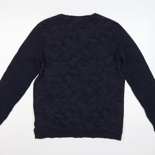 DeFacto Men’s Blue S Slim Fit Camo Crew Neck Pullover Sweatshirt
