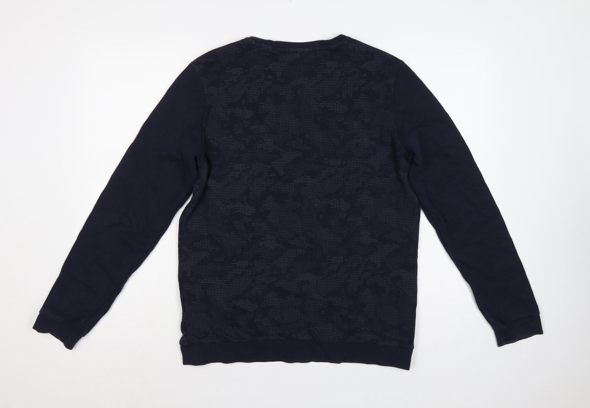 DeFacto Men’s Blue S Slim Fit Camo Crew Neck Pullover Sweatshirt