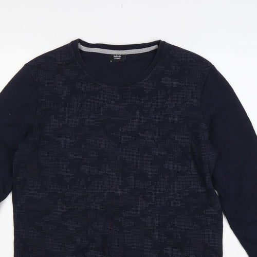 DeFacto Men’s Blue S Slim Fit Camo Crew Neck Pullover Sweatshirt
